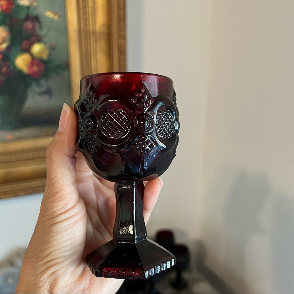 AVON Vintage Ruby Red Goblets, set of 7, excellent vintage condition